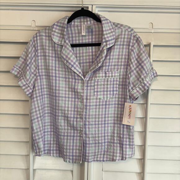 Joyspun Lavender Plaid Button Up Pajama Top Size Small‎ - Picture 1 of 5
